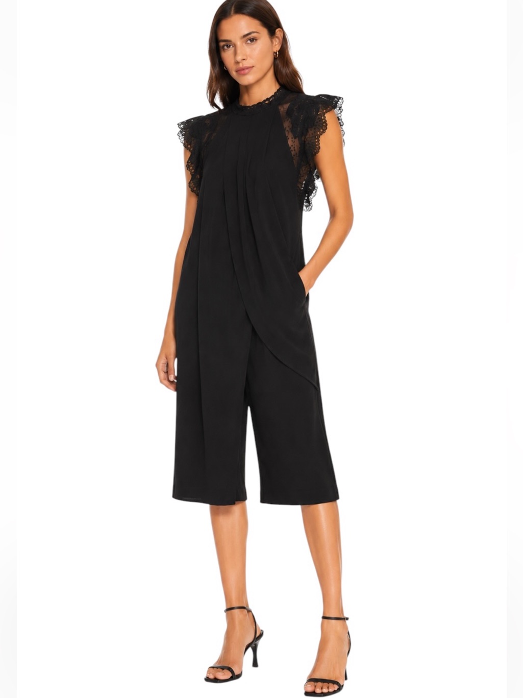Vanessa Bruno Asymmetric Draped Silk Blend Lace Jumpsuit Romper Size Fr 36/Us 4